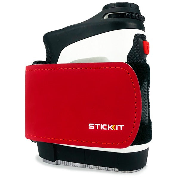 Red and black STICKIT adhesive spray can holder, made of durable material, designed for secure grip and easy access.