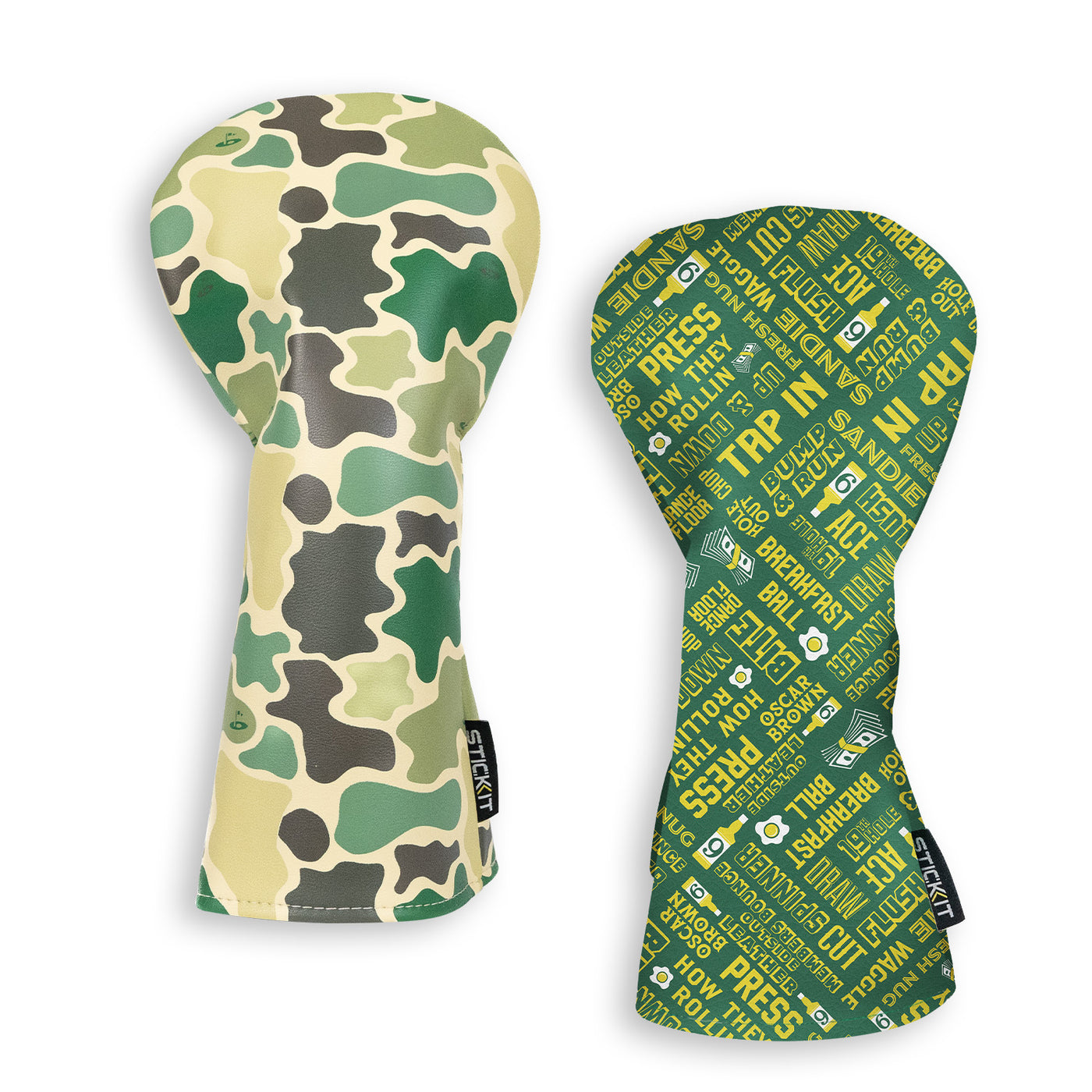 Camo green and yellow oven mitt set, featuring a textured grip and stylish designs for functional kitchen use.