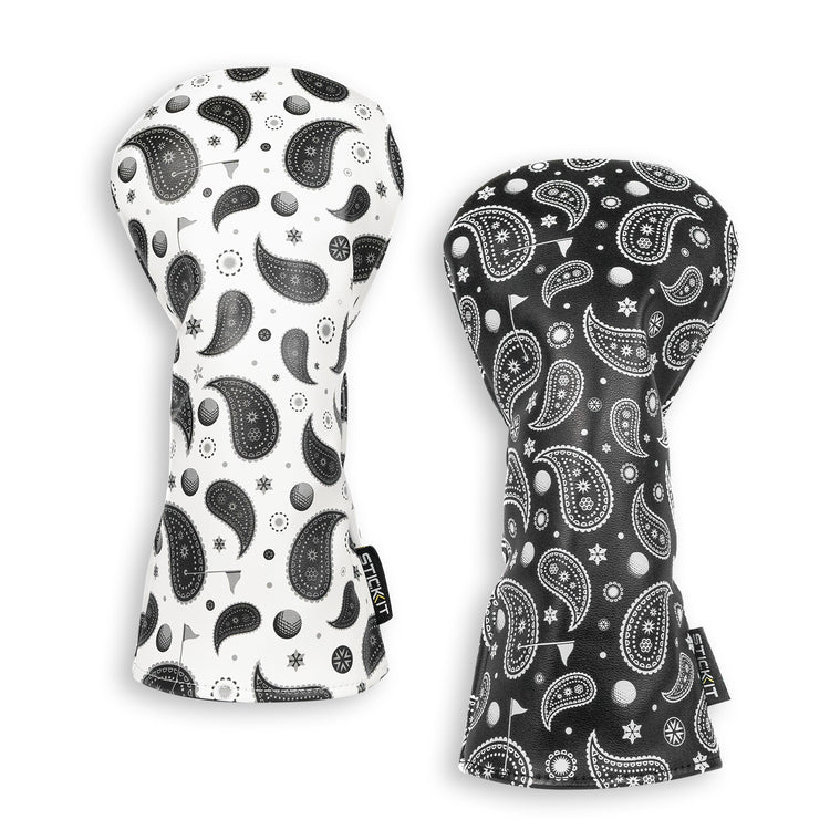 Black and white paisley oven mitts set, made of cotton, featuring a stylish, quilted design for heat protection.