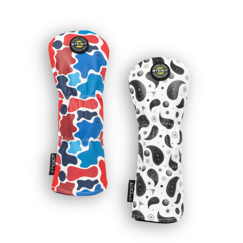 Red and blue camo and black paisley oven mitt set, made from durable cotton with heat-resistant lining.